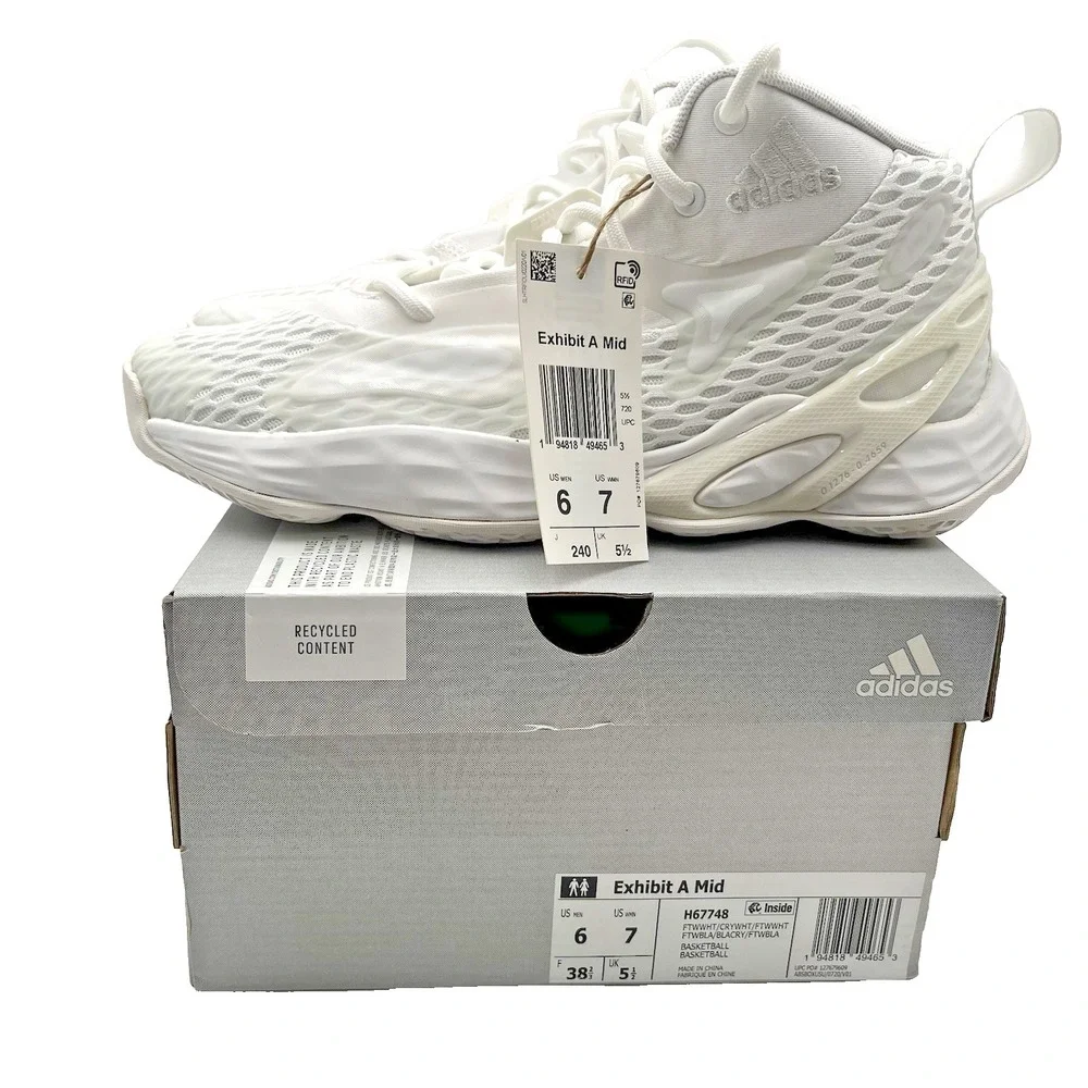 Adidas Exhibit A Mid Basketball Shoes Mens 6 White Crystal‎ Sneakers NEW NIB